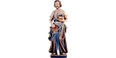 Statua di San Giuseppe falegname in Legno Colorato Dipinto a Mano, Altezza 40 Cm Circa - Demetz Deur