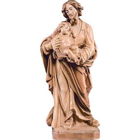 Statua di San Giuseppe con Gesù bambino, in legno, 3 toni di marrone, linea da 30 cm - Demetz Deur