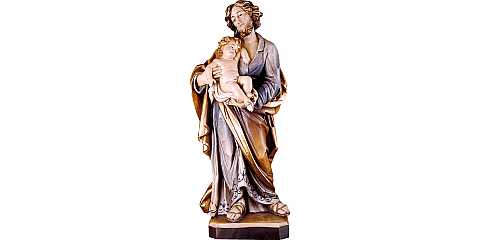 Statua di San Giuseppe con Gesù bambino, in legno dipinto a mano, linea da 30 cm - Demetz Deur