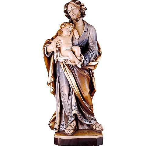 Statua di San Giuseppe con Gesù bambino in legno naturale, linea da 20 cm - Demetz Deur