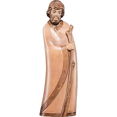 Statua di San Giuseppe Pastore in Legno, Rifinitura 3 Toni di Marrone, Altezza 15 Cm Circa - Demetz Deur