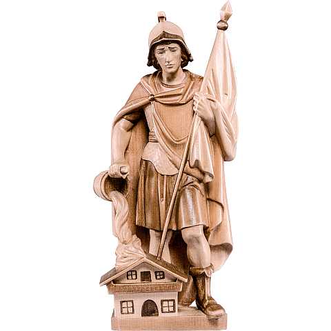 Statua di San Floriano Protettore in Legno, Rifinitura 3 Toni di Marrone, Altezza 33 Cm Circa - Demetz Deur