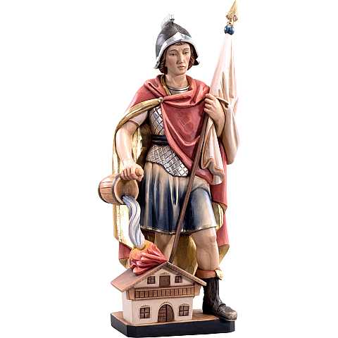 Statua di San Floriano Protettore in Legno Colorato Dipinto a Mano, Altezza 17 Cm Circa - Demetz Deur