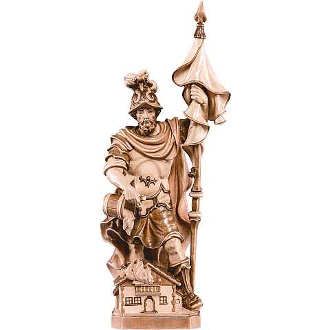 Statua di San Floriano delle Alpi in Legno, Rifinitura 3 Toni di Marrone, Altezza 42 Cm Circa - Demetz Deur