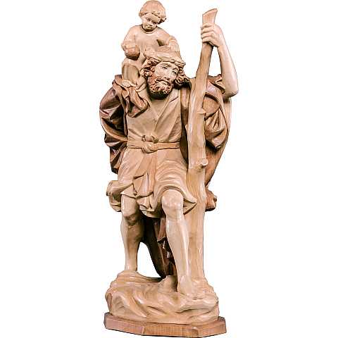 Statua di San Cristoforo Duomo di Colonia in Legno, Rifinitura 3 Toni di Marrone, Altezza 60 Cm Circa - Demetz Deur