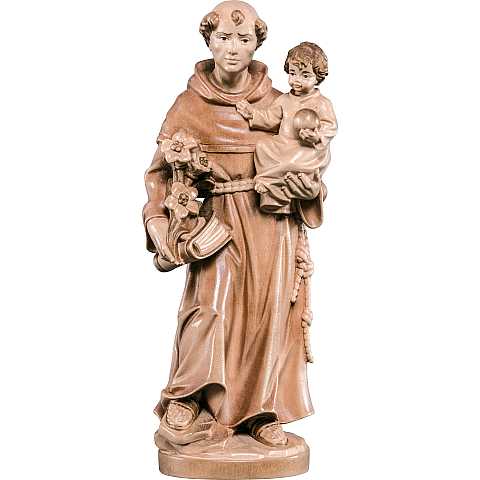 Statua di Sant'Antonio da Padova in legno di tiglio, 3 toni di marrone, linea da 60 cm - Demetz Deur