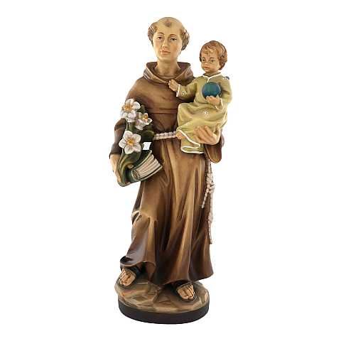 Statua di Sant'Antonio da Padova in legno dipinto a mano, linea da 30 cm - Demetz Deur