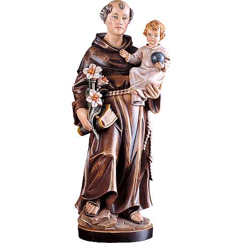 Statua di Sant'Antonio da Padova in legno dipinto a mano, linea da 40 cm - Demetz Deur