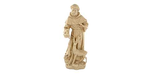 Statua di San Francesco d'Assisi in legno naturale, linea da 10 cm - Demetz Deur