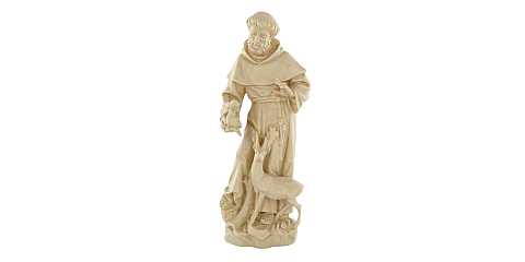 Statua di San Francesco d'Assisi in legno naturale, linea da 15 cm - Demetz Deur