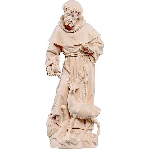Statua di San Francesco d'Assisi in legno naturale, linea da 25 cm - Demetz Deur