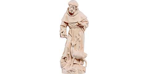 Statua di San Francesco d'Assisi in legno naturale, linea da 36 cm - Demetz Deur