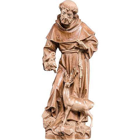 Statua di San Francesco d'Assisi in legno, 3 toni di marrone, linea da 15 cm - Demetz Deur