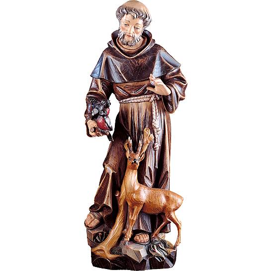 Statua di San Francesco d'Assisi in legno dipinto a mano, linea da 15 cm - Demetz Deur