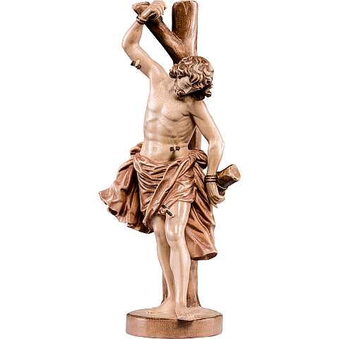 Statua di San Sebastiano in Legno, Rifinitura 3 Toni di Marrone, Altezza 30 Cm Circa - Demetz Deur