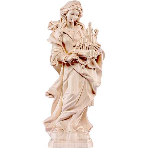 Statua di Santa Cecilia in Legno, Rifinitura Naturale, Altezza 30 Cm Circa - Demetz Deur