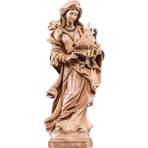 Statua di Santa Cecilia in Legno, Rifinitura 3 Toni di Marrone, Altezza 40 Cm Circa - Demetz Deur