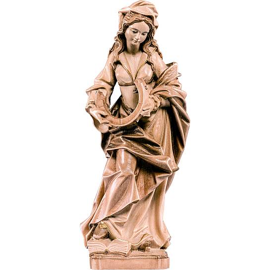 Statua di Santa Caterina in Legno, Rifinitura 3 Toni di Marrone, Altezza 30 Cm Circa - Demetz Deur