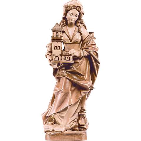 Statua di Santa Barbara in Legno, Rifinitura 3 Toni di Marrone, Altezza 20 Cm Circa - Demetz Deur