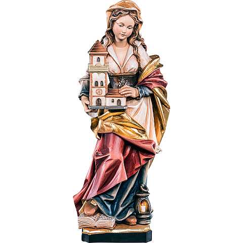 Statua di Santa Barbara in Legno Colorato Dipinto a Mano, Altezza 20 Cm Circa - Demetz Deur