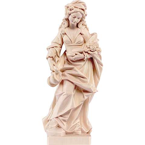 Statua di Santa Elisabetta con rose in Legno, Rifinitura Naturale, Altezza 15 Cm Circa - Demetz Deur