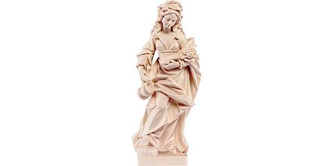 Statua di Santa Elisabetta con rose in Legno, Rifinitura Naturale, Altezza 30 Cm Circa - Demetz Deur