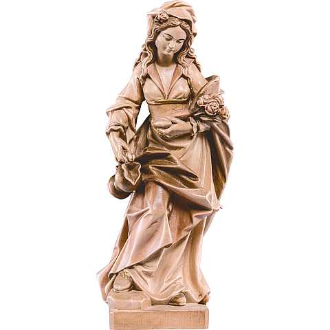 Statua di Santa Elisabetta con rose in Legno, Rifinitura 3 Toni di Marrone, Altezza 20 Cm Circa - Demetz Deur
