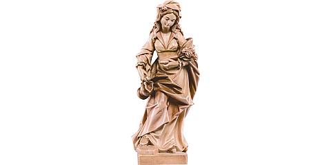 Statua di Santa Elisabetta con rose in Legno, Rifinitura 3 Toni di Marrone, Altezza 25 Cm Circa - Demetz Deur