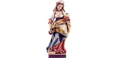 Statua di Santa Elisabetta con rose in Legno Colorato Dipinto a Mano, Altezza 30 Cm Circa - Demetz Deur