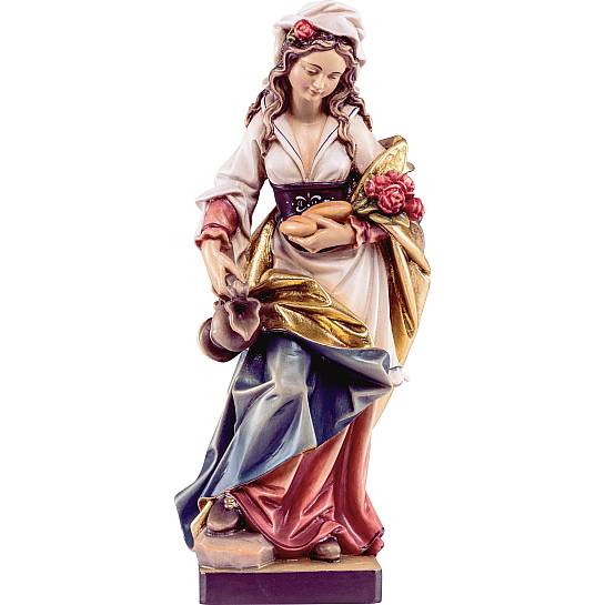 Statua di Santa Elisabetta con rose in Legno Colorato Dipinto a Mano, Altezza 60 Cm Circa - Demetz Deur