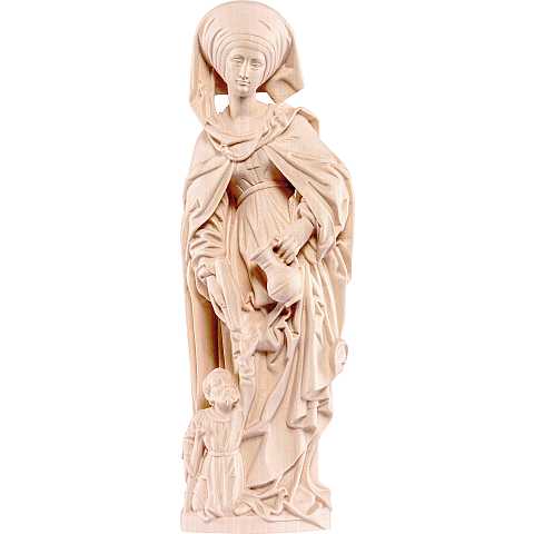 Statua di Santa Elisabetta con mendicante in Legno, Rifinitura Naturale, Altezza 20 Cm Circa - Demetz Deur
