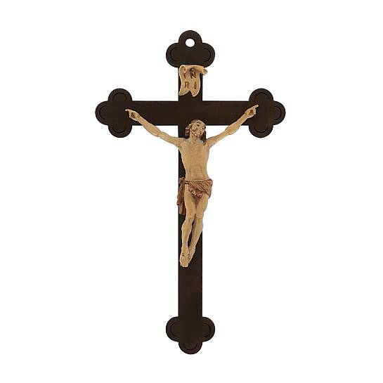 Crocifisso con Cristo della Passione e Croce, Legno 3 Toni di Marrone, Altezza Corpo Gesù: 7 Cm - Demetz Deur