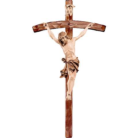 Crocifisso con Cristo delle Alpi in legno di tiglio, 3 toni di marrone, con croce pastorale, 29 x 55 cm, altezza Gesù: 25 cm - Demetz Deur