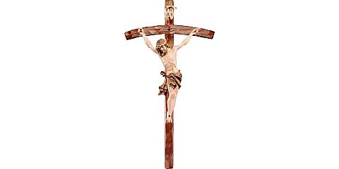 Crocifisso con Cristo delle Alpi in legno di tiglio, 3 toni di marrone, con croce pastorale, 36 x 65 cm, altezza Gesù: 30 cm - Demetz Deur