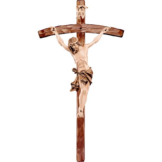 Crocifisso con Cristo delle Alpi in legno di tiglio, 3 toni di marrone, con croce pastorale, 36 x 65 cm, altezza Gesù: 30 cm - Demetz Deur