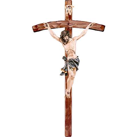 Crocifisso con Cristo delle Alpi in legno di tiglio dipinto a mano, con croce pastorale, 29x55 cm, altezza Gesù: 25 cm - Demetz Deur