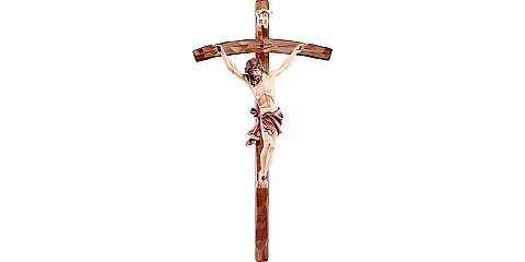 Crocifisso di Cristo delle Alpi con drappo rosso, in legno dipinto a mano, con croce pastorale, 83 x 170 cm, altezza Gesù: 80 cm - Demetz Deur
