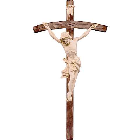 Crocifisso con Cristo delle Alpi in legno naturale e croce pastorale, 114 x 234 cm, altezza Gesù: 110 cm - Demetz Deur