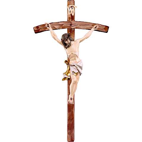 Crocifisso di Cristo delle Alpi con drappo bianco, in legno dipinto a mano, con croce pastorale, 114 x 234 cm, altezza Gesù: 110 cm - Demetz Deur