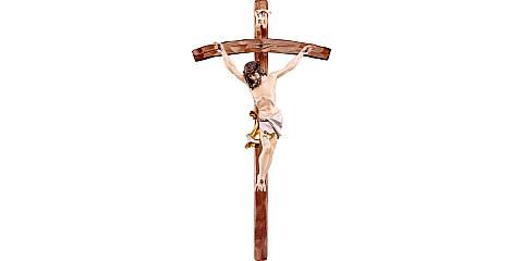 Crocifisso di Cristo delle Alpi con drappo bianco, in legno dipinto a mano, con croce pastorale, 14,5 x 28 cm, altezza Gesù: 12 cm - Demetz Deur