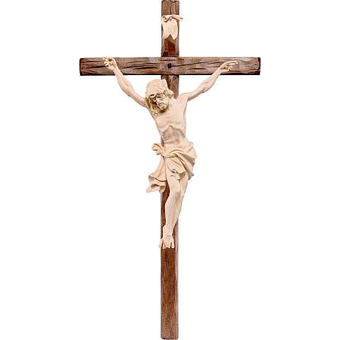Crocifisso Cristo delle Alpi con Croce Dritta, Legno Naturale, Altezza Corpo Gesù: 110 Cm - Demetz Deur