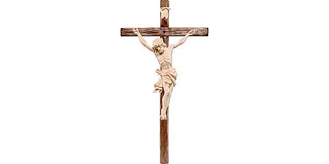 Crocifisso Cristo delle Alpi con Croce Dritta, Legno Naturale, Altezza Corpo Gesù: 12 Cm - Demetz Deur