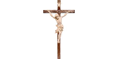 Crocifisso Cristo delle Alpi con Croce Dritta, Legno Naturale, Altezza Corpo Gesù: 80 Cm - Demetz Deur