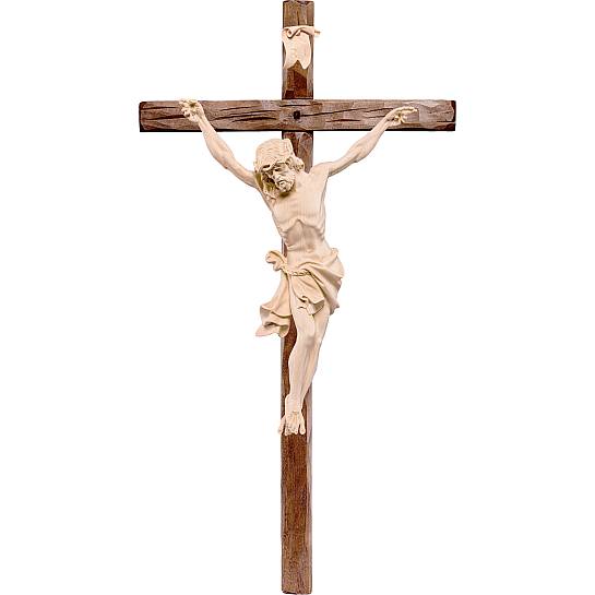 Crocifisso Cristo delle Alpi con Croce Dritta, Legno Naturale, Altezza Corpo Gesù: 10 Cm - Demetz Deur