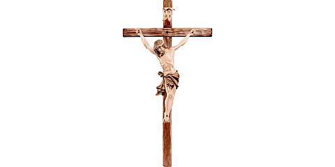 Crocifisso Cristo delle Alpi con Croce Dritta, Legno in 3 Toni di Marrone, Altezza Corpo Gesù: 20 Cm - Demetz Deur