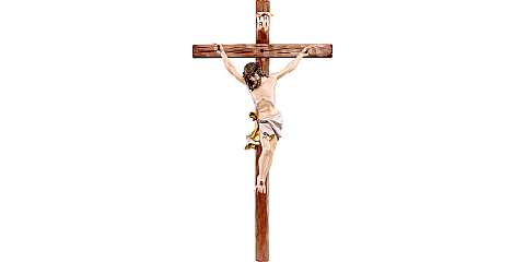 Crocifisso Cristo delle Alpi con Drappo Bianco e Croce Dritta, Legno Dipinto a Mano, Altezza Corpo Gesù: 12 Cm - Demetz Deur