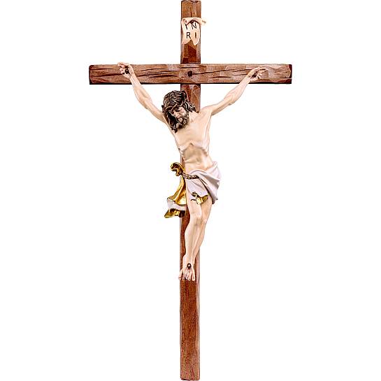 Crocifisso Cristo delle Alpi con Drappo Bianco e Croce Dritta, Legno Dipinto a Mano, Altezza Corpo Gesù: 30 Cm - Demetz Deur