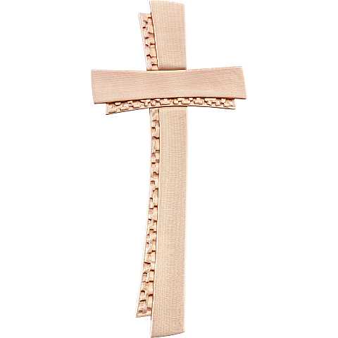 Crocifisso Stilizzato Contemporaneo, Croce Moderna di Design a Doppio Profilo, Legno Naturale, Altezza: 28 Cm - Demetz Deur