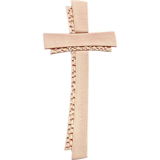 Crocifisso Stilizzato Contemporaneo, Croce Moderna di Design a Doppio Profilo, Legno Naturale, Altezza: 38 Cm - Demetz Deur