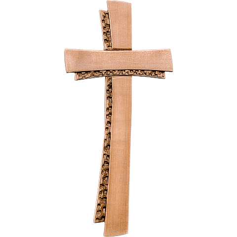 Crocifisso Stilizzato Contemporaneo, Croce Moderna di Design a Doppio Profilo, Legno 3 Toni di Marrone, Altezza: 28 Cm - Demetz Deur